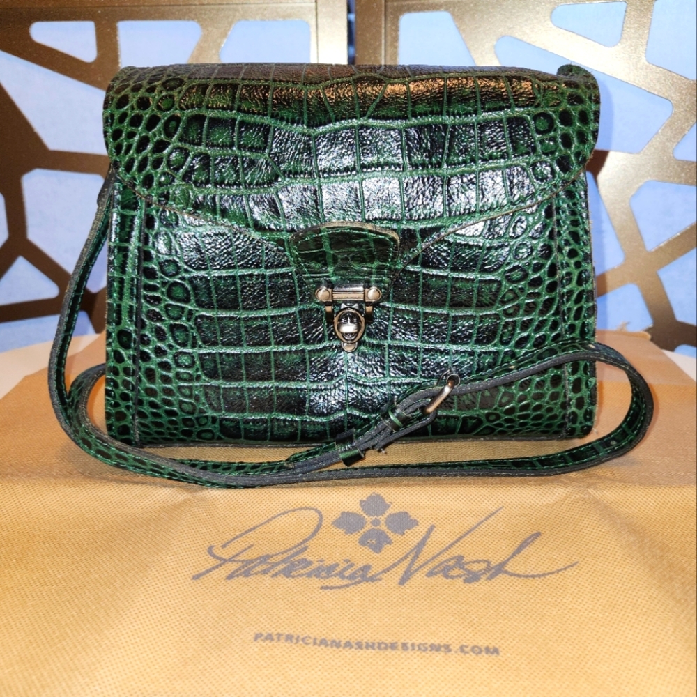 Patricia Nash Green Croc Cross Body